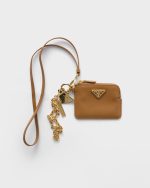 Prada Saffiano leather card holder with shoulder strap